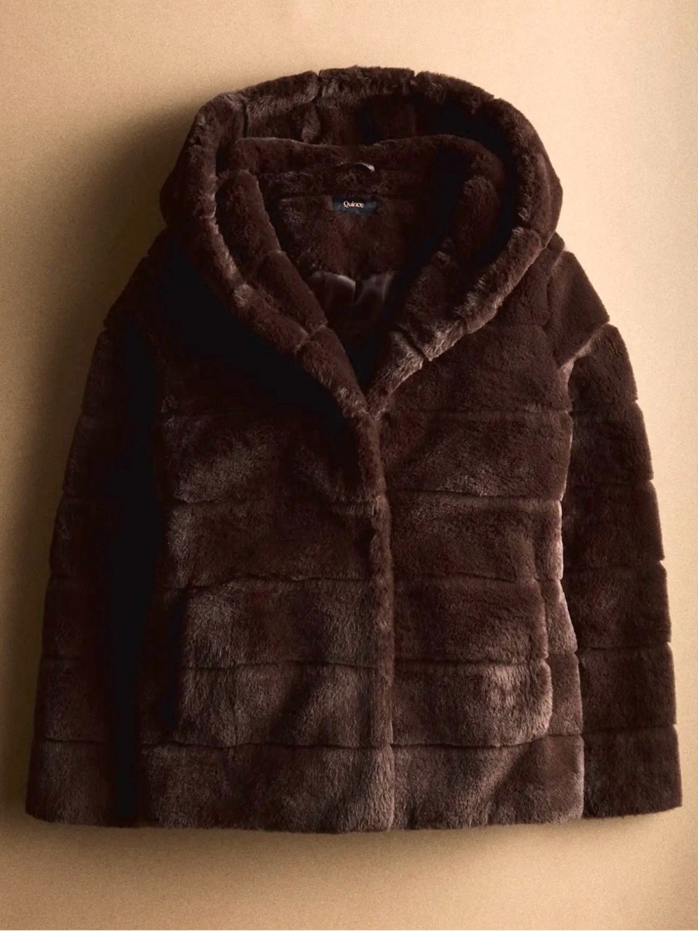 NWT Quince Hooded Faux Fur Jacket in Coffee Bean Brown Size Large - Picture 11 of 11